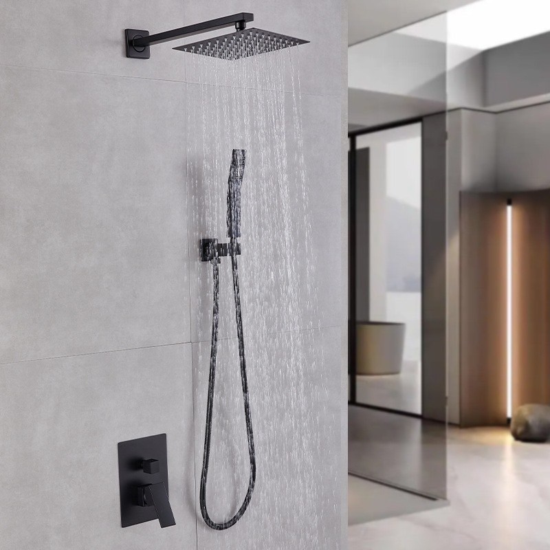 Jual Wall shower set kotak STAINLESS tebal hitam Premium dan stop kran ...