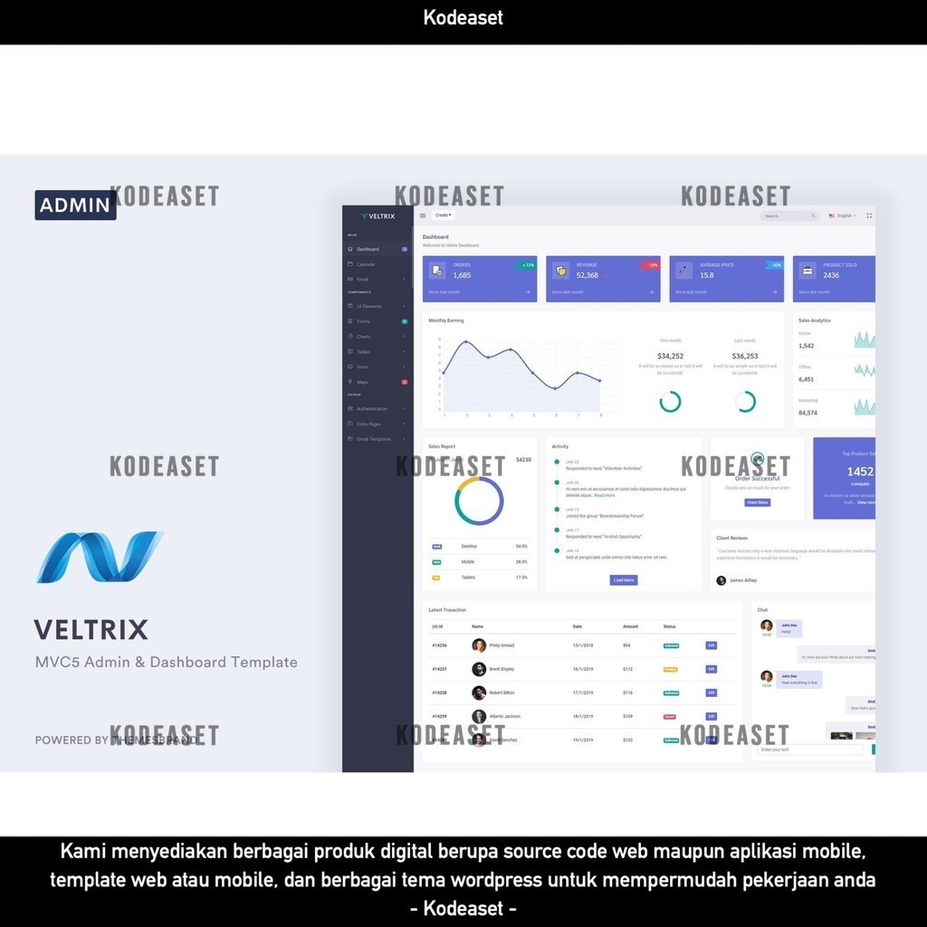 Jual WEB TEMPLATE VELTRIX - MVC5 ADMIN & DASHBOARD TEMPLATE D2124 ...