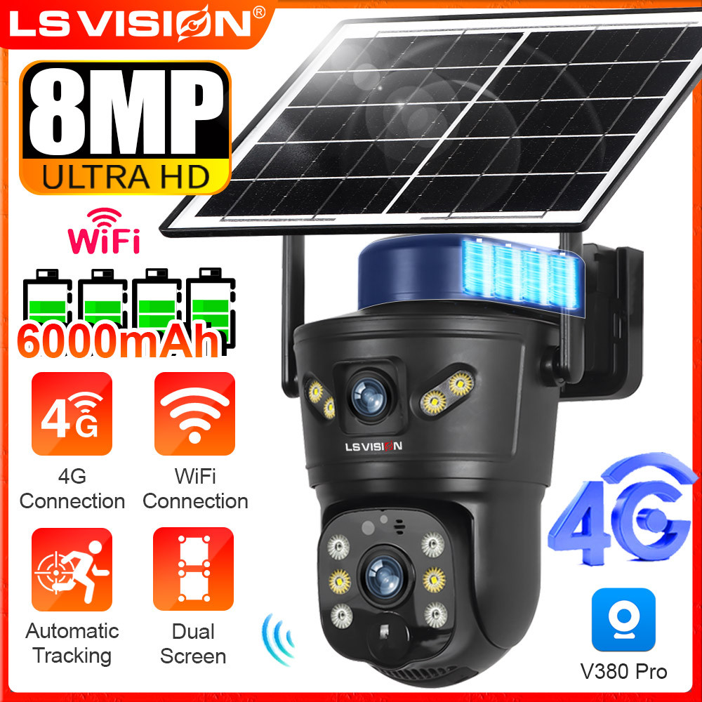Jual LS VISION 8MP 4G Solar Camera Outdoor WiFi Security Camera Dual ...