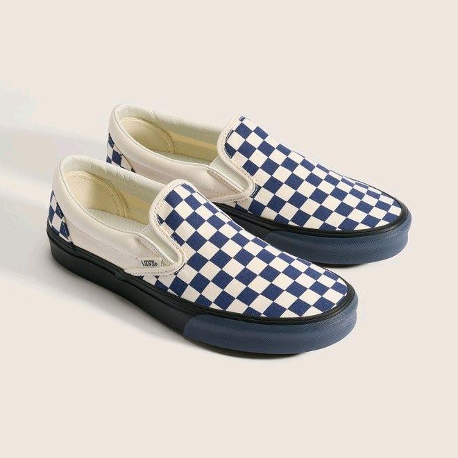 Shoe Deals Dark Blue Checkered Vans Slip Ons Vans Men's Classic Slip-On  Trainers Navy Very