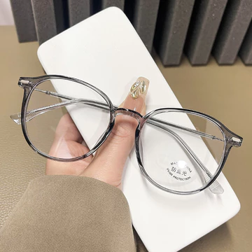 FOMAMATA Kacamata Photocromic Wanita Pria Bluecromic Anti Radiasi Blueray Round Fashion Frame