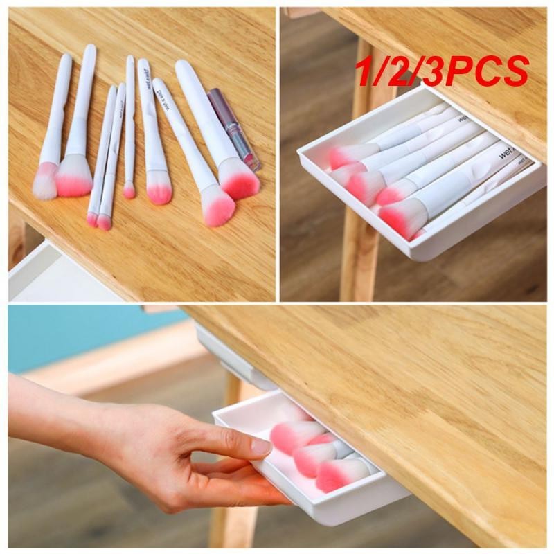 Jual 1/2/3PCS Under Desk Storage Box Invisible Drawer Desk Bottom Paste ...