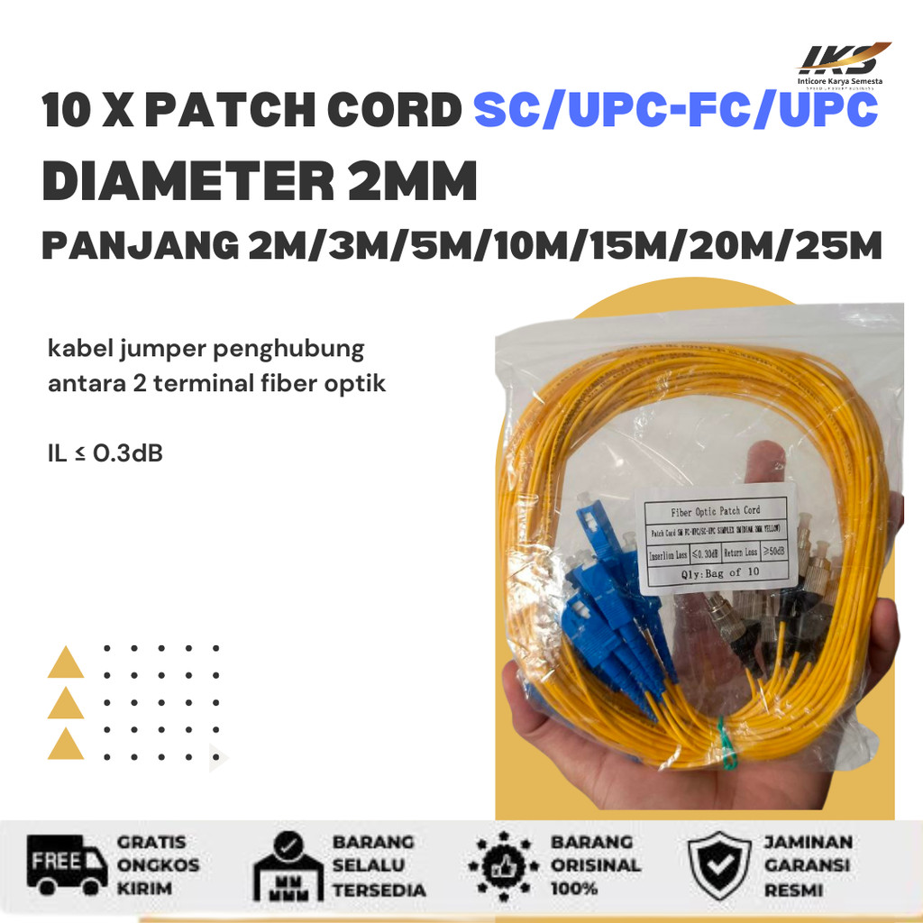 Jual 10 x Patch Cord SC UPC - FC UPC Fiber Optik Diameter 2mm Berbagai ...