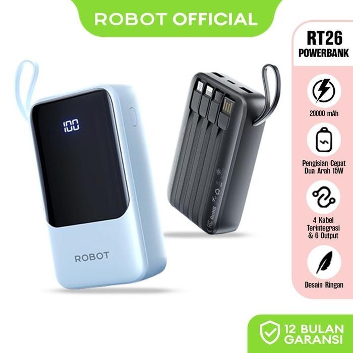 Jual Robot Powerbank RT26 Fast Charging 20000mAh PD 15W with Port & 4 ...