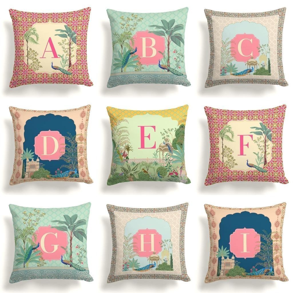 Jual SARUNG Bantal Sofa Print Motif Huruf Mediteran Alphabet Series