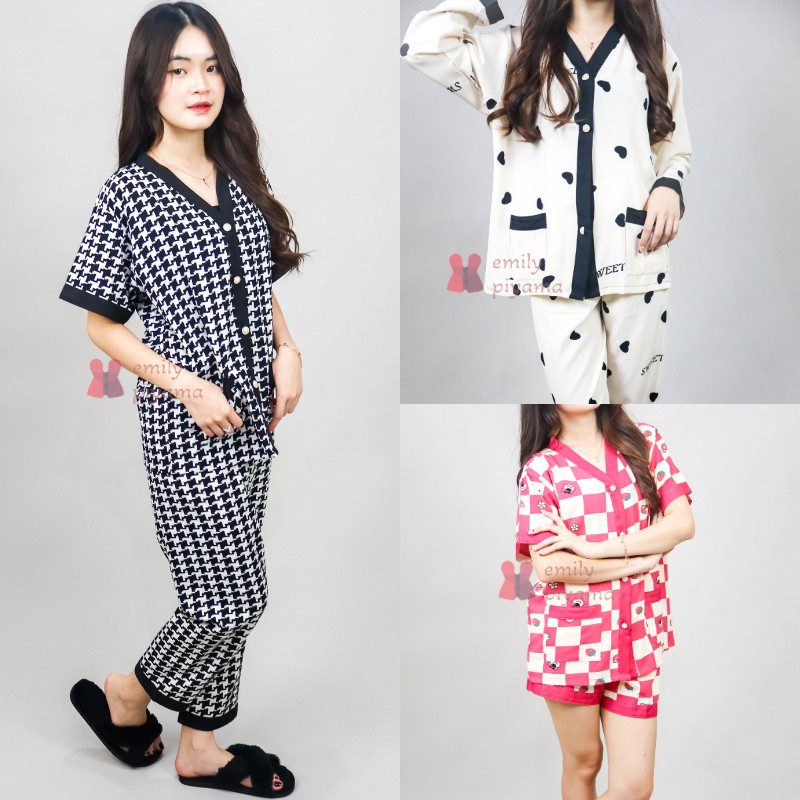 Jual EMILY PIYAMA Baju Tidur Set Piyama Model Kancing Depan Premium ...