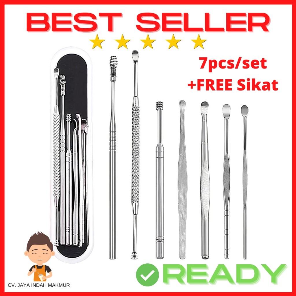 Jual KIT 8pcs/set ALAT PEMBERSIH KOREK KUPING TELINGA STAINLESS STEEL ...