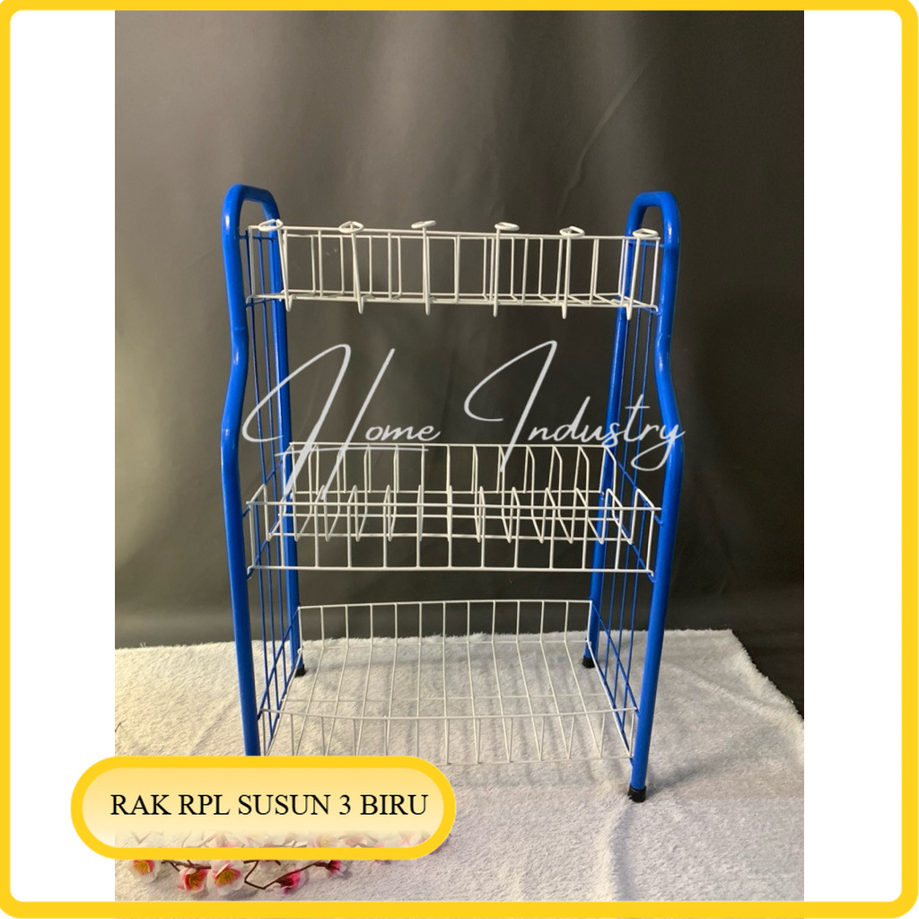 Jual Rak Piring RPL 03 besi Biru/Rak Dapur Mini Tahan Karat 3 Susun ...