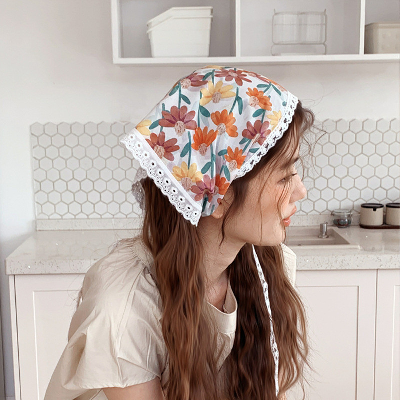 Jual Town Shell - Floral Lace Korean Aesthetic Scarf Head Band / Bonnet ...