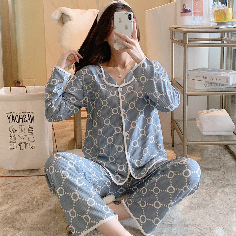 Jual Piyama Wanita Lengan Panjang Piyama Tidur Wanita V Neck Piyama ...