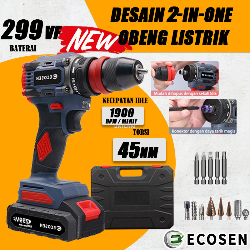 Jual Ecosen Bor Baterai 299Vf Bor Tanpa Kabel Bor Listrik Set / Bor ...