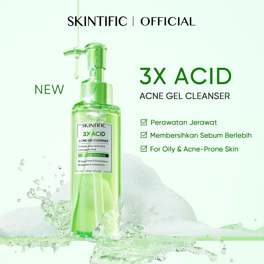 Jual [New Launch] SKINTIFIC - 3X Acid Acne Gel Cleanser 120ml | Acne ...