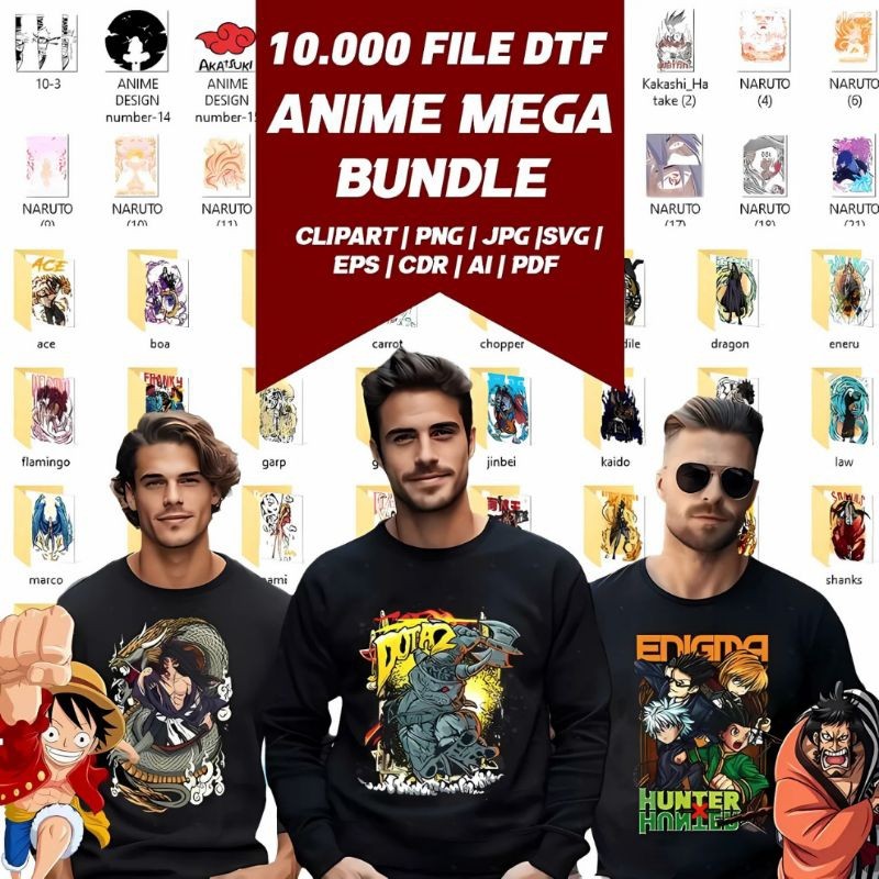 Jual 10.000+ File Desain DTF Anime Siap Pakai - Format PNG, Clipart ...