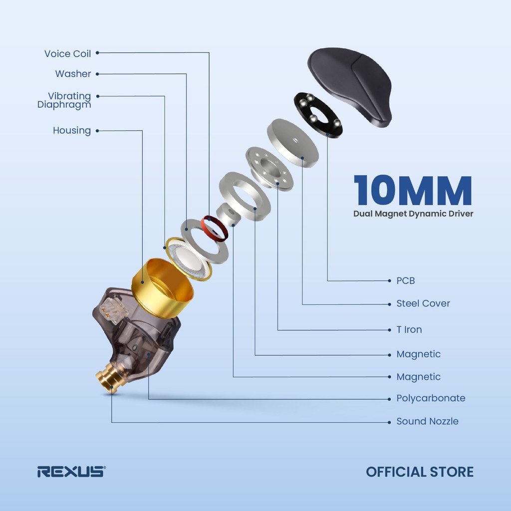 Rexus EM100 In Ear Monitor Earphone 10mm Dynamic Driver - IEM with Mic (2)