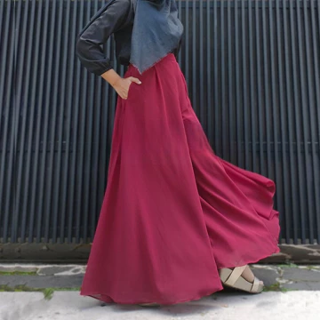 Celana Kulot Panjang Payung Lebar Wanita Muslimah Polos Palazzo Sifon Chiffon Ceruty Pants