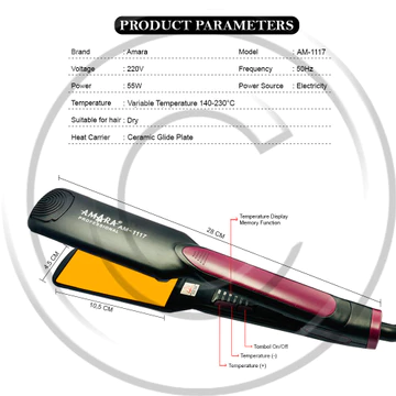 ( ) AMARA AM 1117 Ceramic Glide Plate Hair Straightener Catokan Rambut CO