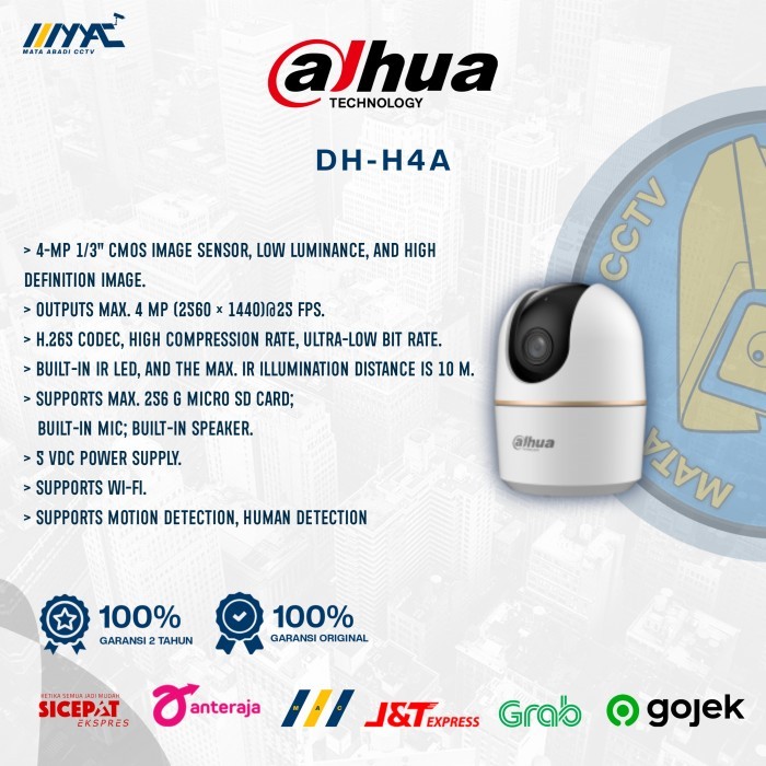 Jual CCTV WIFI Dahua DH-H4A Indoor With AI CCTV 4MP bisa konek NVR/DVR ...