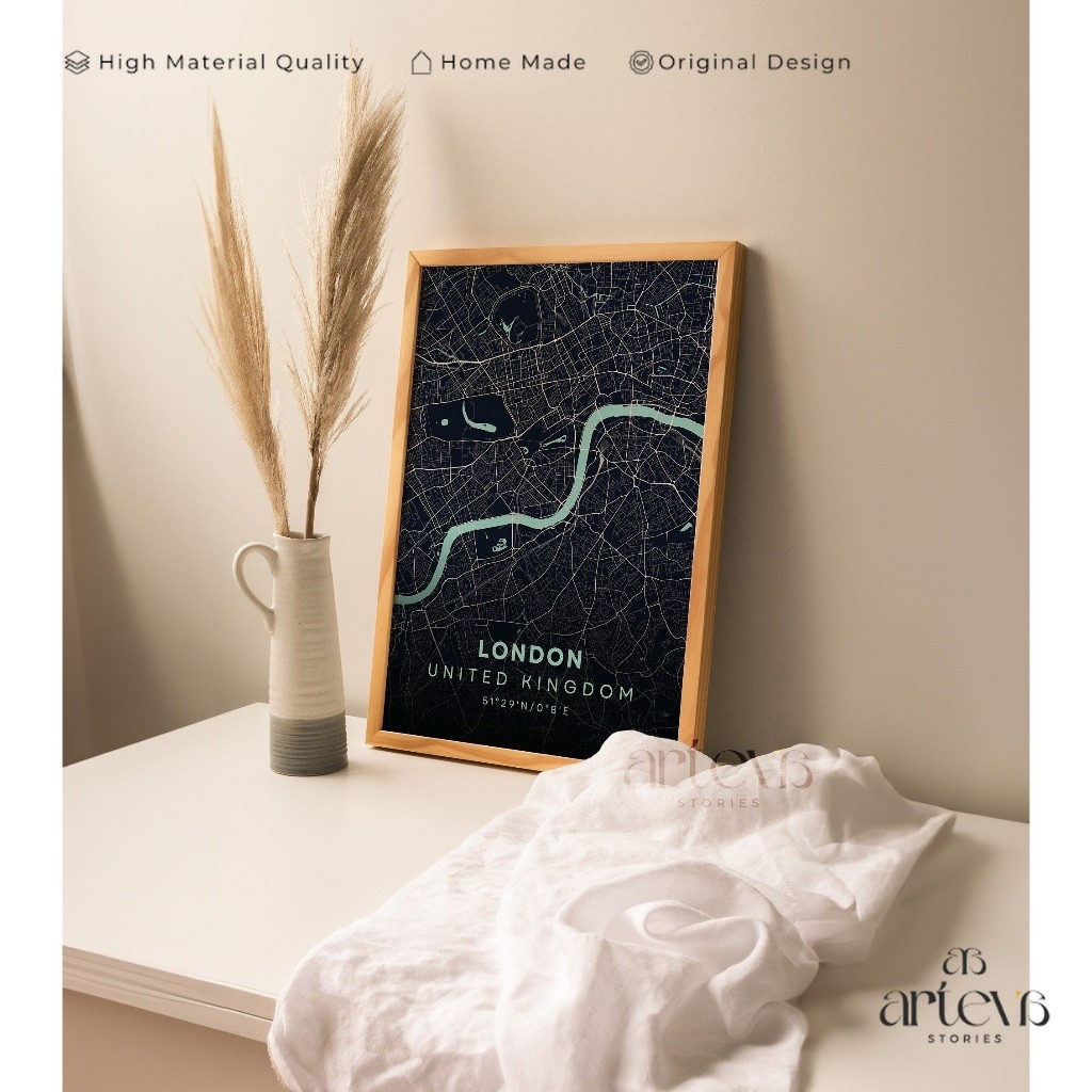 Jual Wall Art Peta London Inggris Midnight Navy - Hiasan Dinding City ...