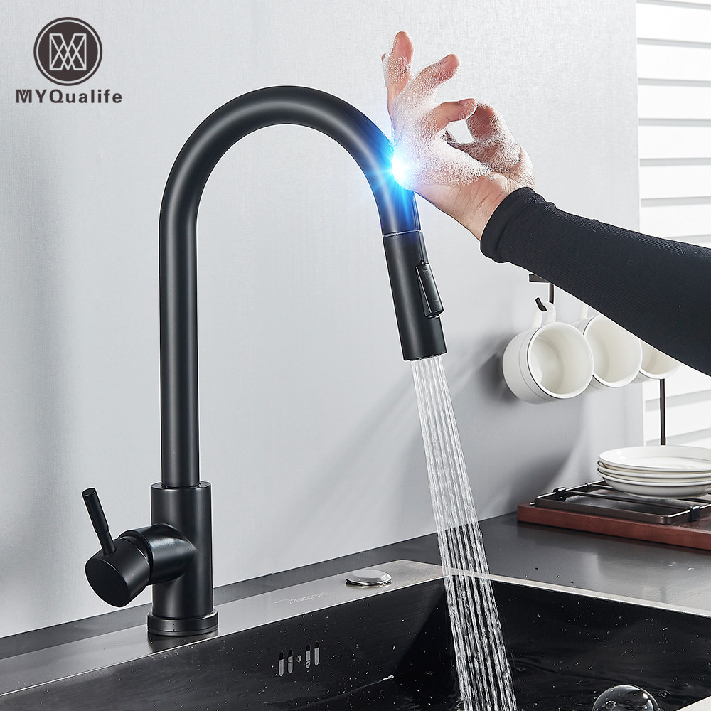 Jual Pull Out Sensor Black Kitchen Faucet Sensitive Touch Control ...