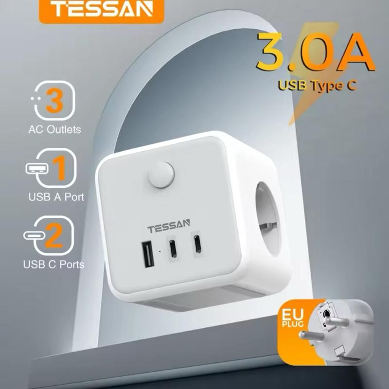 Jual TESSAN 2500W Stop Kontak Colokan 3 Cabang Soket Dinding Adaptor ...