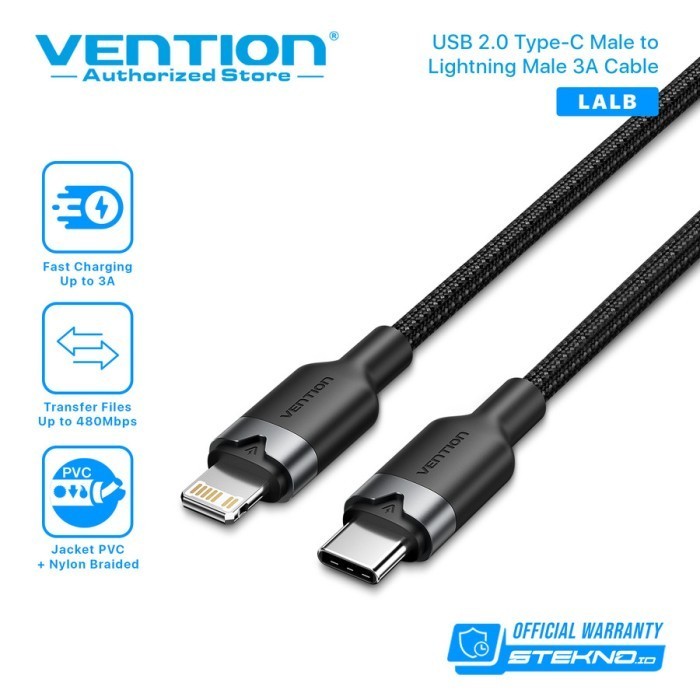 Jual Vention Kabel Data Charger Type C to Lightning Nylon Braided