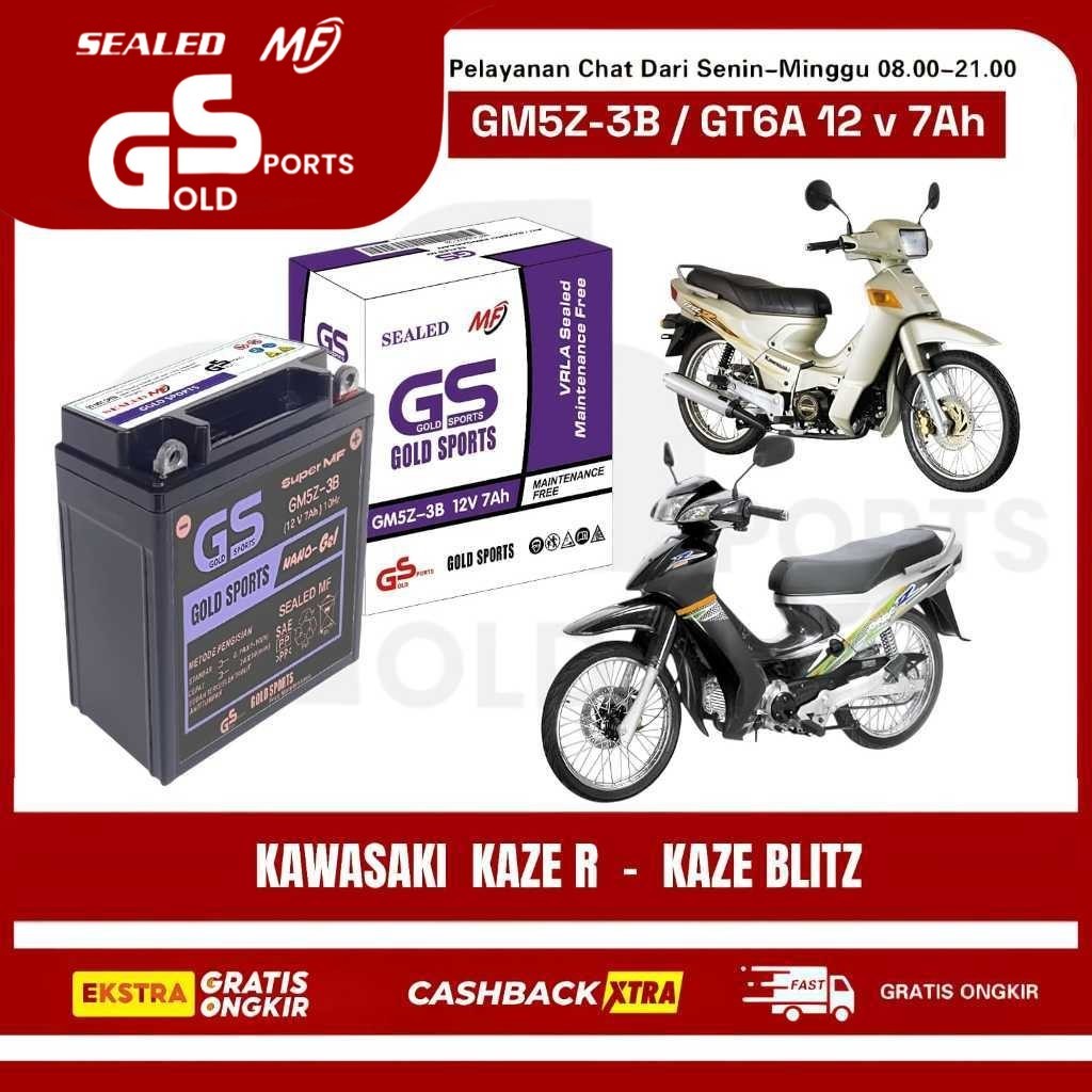 GOLD SPORTS GM5Z-3B 12 V 7AH Aki Full Kering Motor Kawasaki Kaze R / Kaze Blitz Accu Gel MF Battery Free Maintenance 5AH GT6A