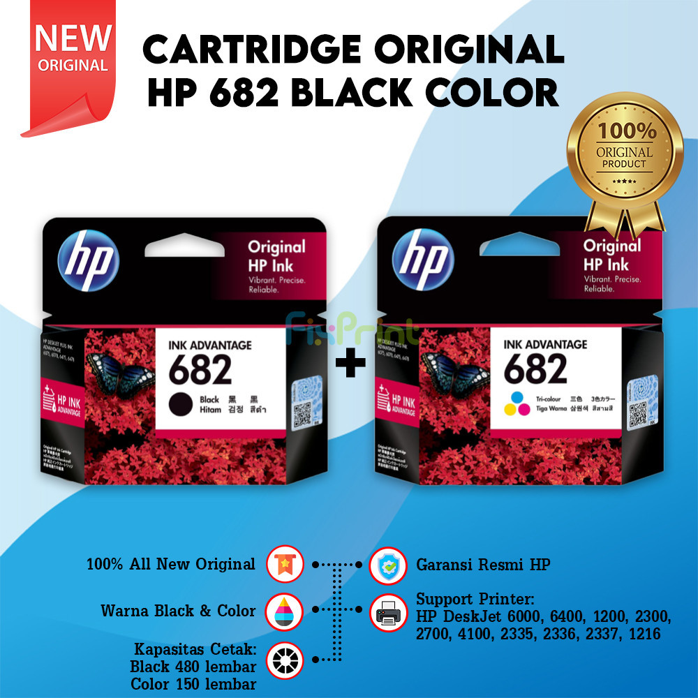 Jual Cartridge Tinta HP 682 Black Color Original Printer Deskjet 6000 ...