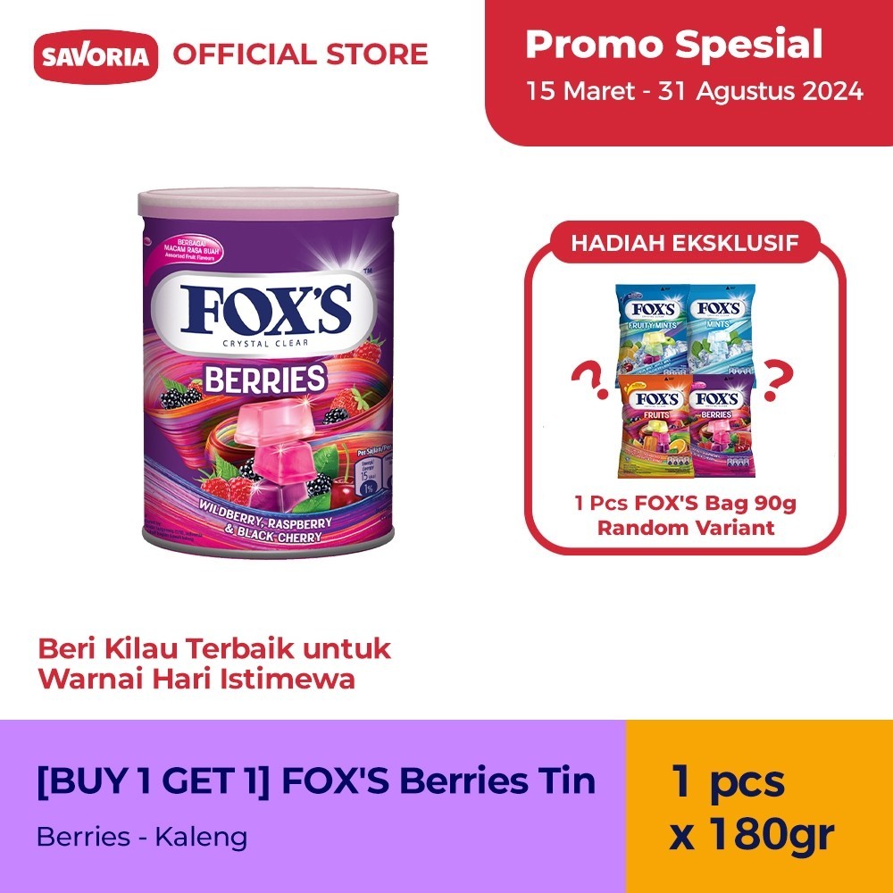 Jual [B1G1] FOX'S Berries Tin 180g + Gratis FOX's Bag 90g Random ...