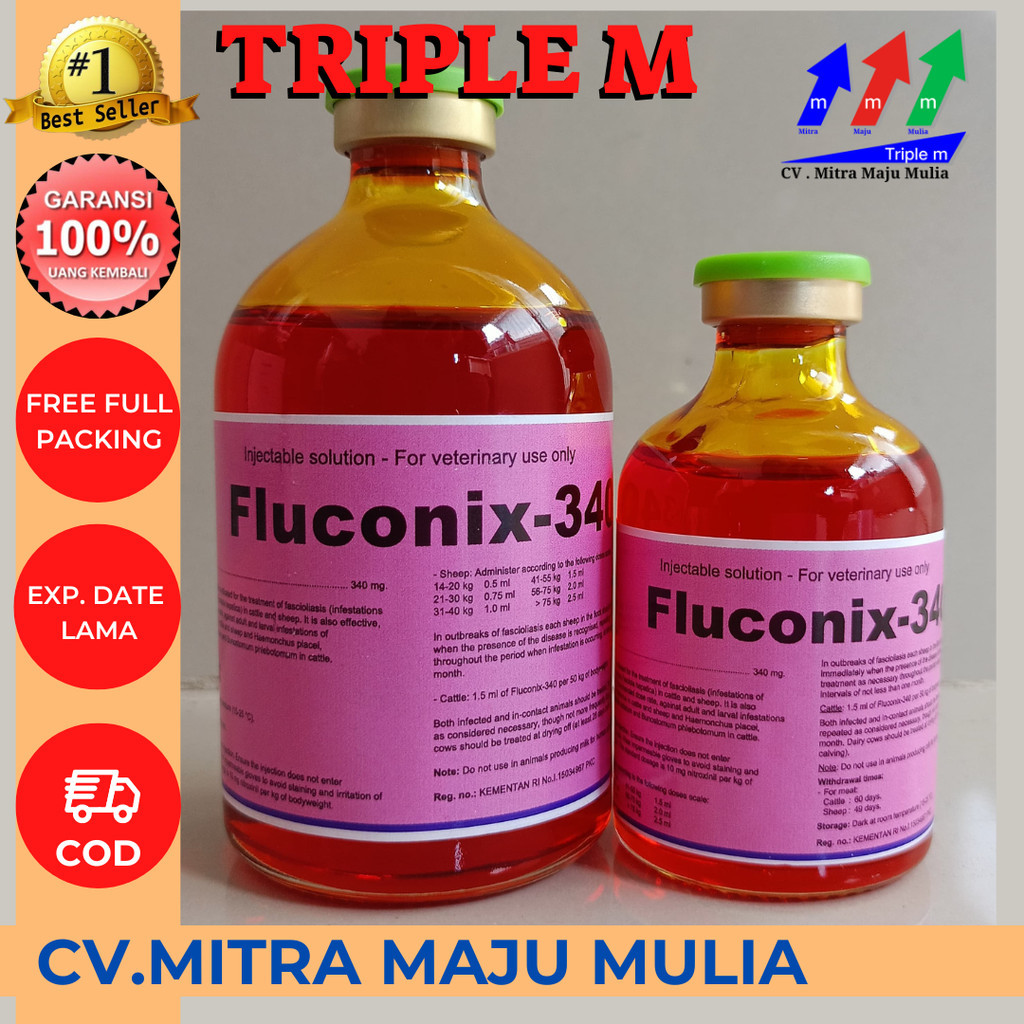 Jual FLUCONIX 340 100 ml & 50 ml MMM Obat Cacing Hati Sapi, Kambing ...
