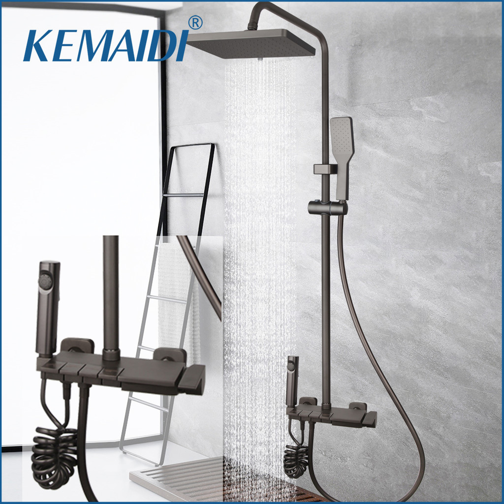 Jual Bathroom Shower Faucet Set Gun Grey Rainfall Shower Head Solid ...