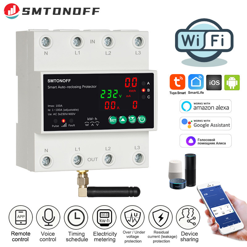 Jual Tuya WiFi Three Phase 4P 100A Auto-Reclosing Over Under Voltage ...