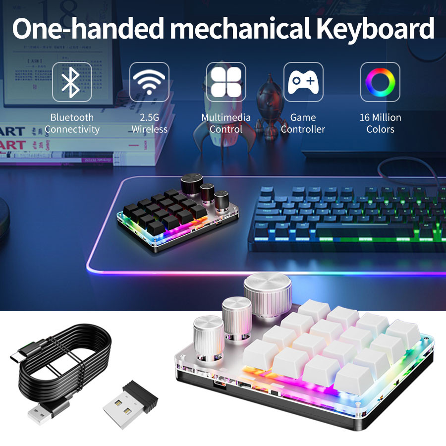 Jual 3 Modes Custom Mechanical Keyboard 16 Key USB 2.4G Bluetooth ...