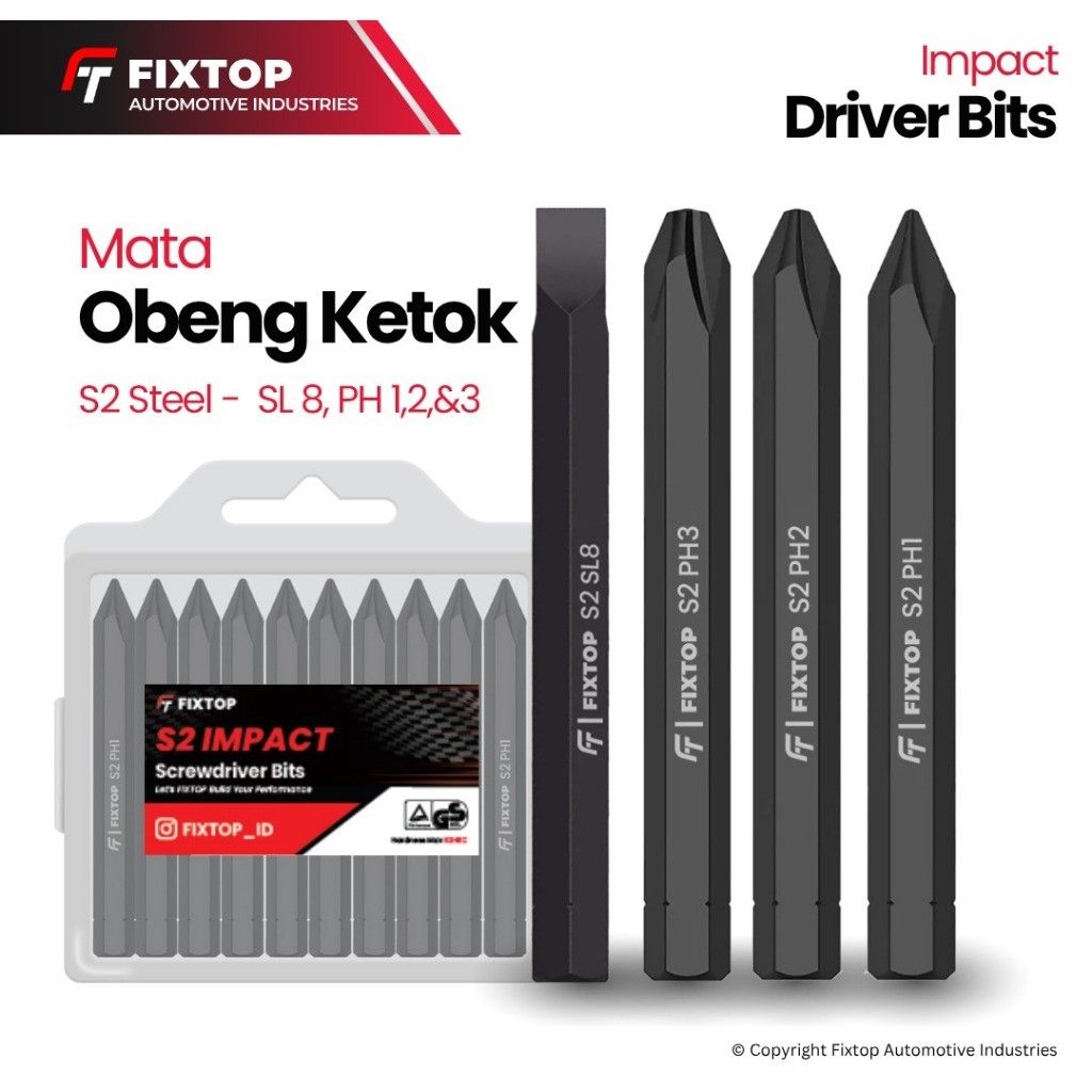 Jual FIXTOP Mata Obeng Ketok Plus Minus S2 PH1 PH2 PH3 SL8 x 80mm Heavy ...