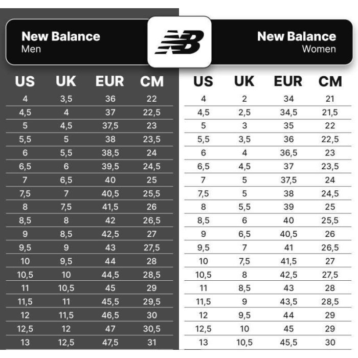 New balance 574 size guide clearance
