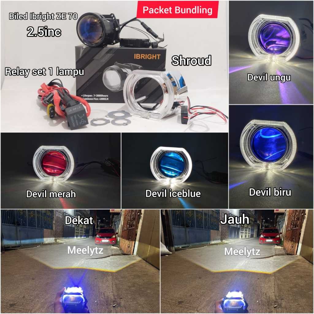 Jual Packet Bundling LED Biled Projector IBRIGHT ZE 70 Blue Lens Shroud