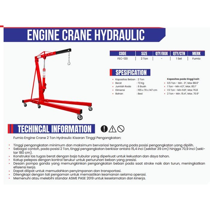 Jual Hydraulic Engine Crane 2T Ton FUMIO FEC-120 Derek Katrol Alat ...