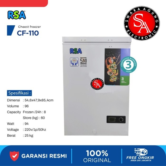 Jual Chest Freezer 100 Liter RSA type:CF-110 (Khusus Medan) | Shopee ...