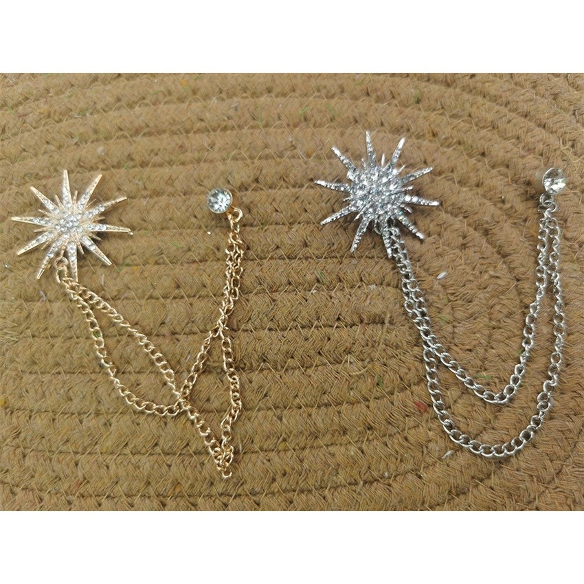 Jual Lapel Pin Rantai / Bros Rantai Jas Motif Bintang Kristal Silver ...