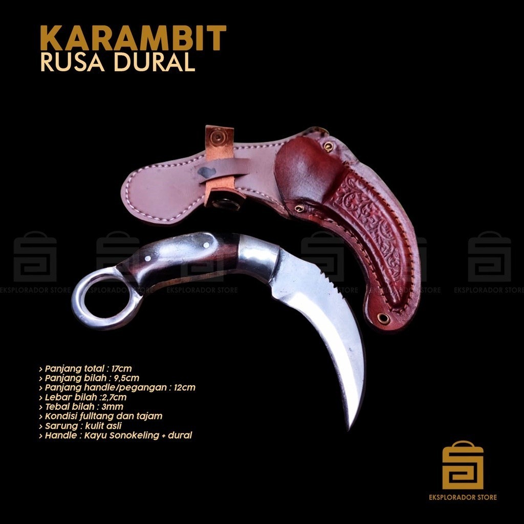 Jual MAL 0015 KERAMBIT RUS4 DURAL (SARUNG KULIT ASLI) | Shopee Indonesia