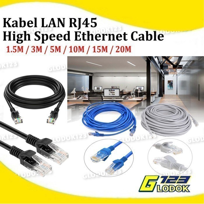Jual Kabel LAN Ethernet Internet UTP RJ45 Cat5E 1.5 3 5 10 15 20 Meter ...