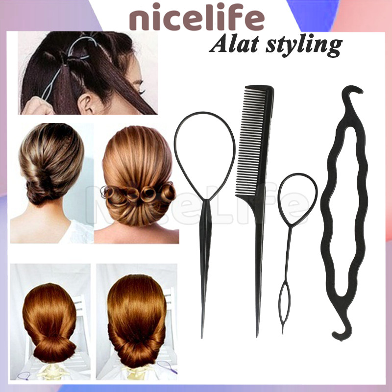 Jual 6PCS 4 In 1 Alat Penata Rambut Sanggul / Alat Styling / Sisir ...