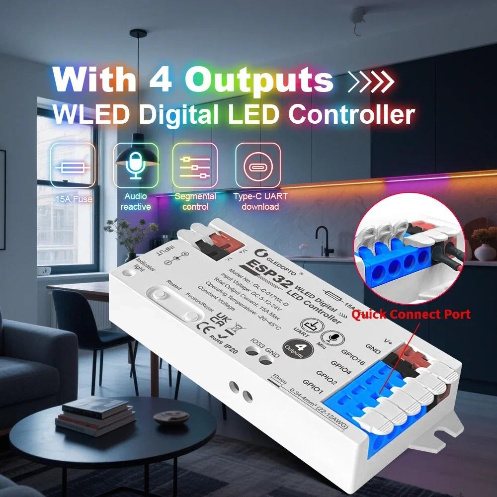 Jual GLEDOPTO Smart Home ESP32 Digital Strip WLED Controller 15A Fuse 5 ...