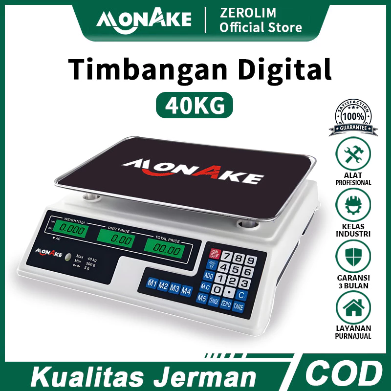 MONAKE JERMAN 40KG Timbangan Digital Computing Scale Timbangan Buah Digital Double Display - foto 1