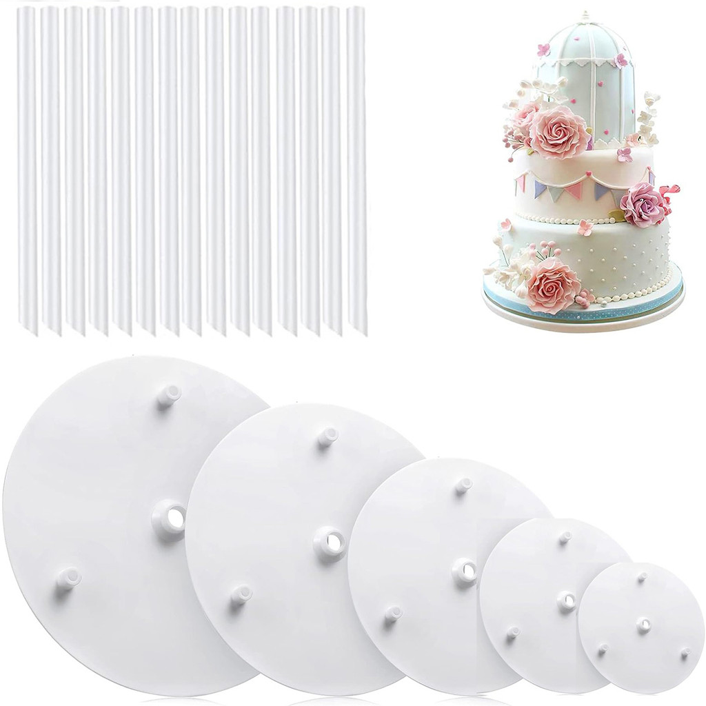 Jual 15 pieces clear cake stacking dowels with 5 Cake Separator Plates ...