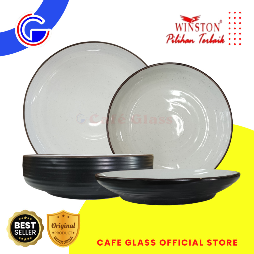 Piring Set Abu Glasir - Mangkok Ceper Japanese - Piring Kue - Piring Dua Warna Twotone Keramik
