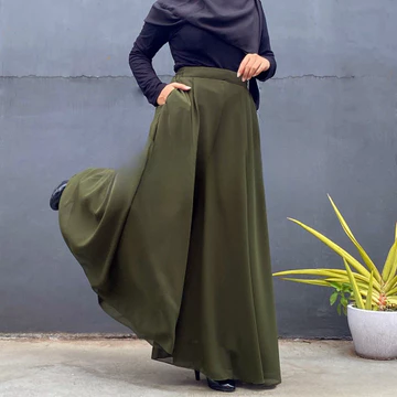Celana Kulot Panjang Payung Lebar Wanita Muslimah Polos Palazzo Sifon Chiffon Ceruty Pants