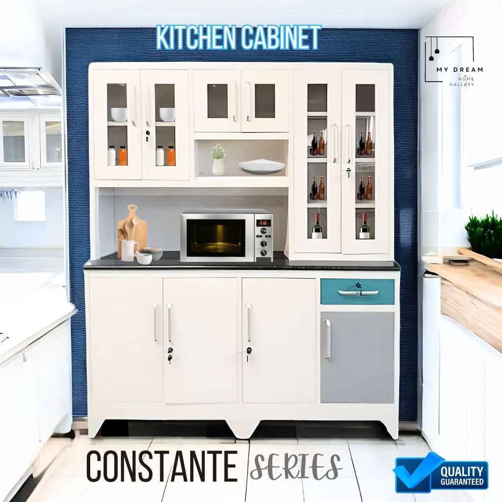 Constante Lemari Rak Dapur dengan Lampu LED Besi Minimalis | Kitchen Cabinet | Kitchen Set | Lemari Makan | Lemari Sayur | Rak Piring Besar Jumbo | Rak Microwave Oven Magic com Rice Cooker | Storage Lemari Penyimpanan Peralatan Makan