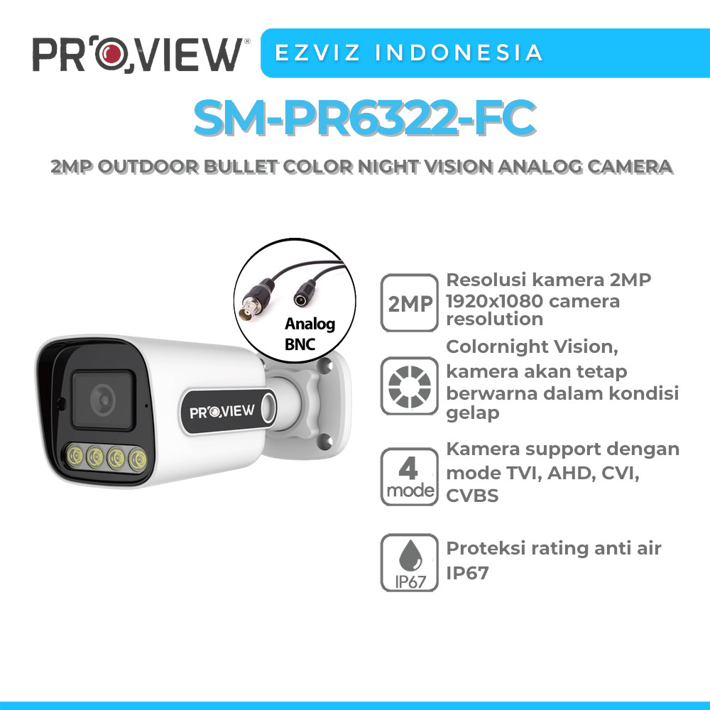 Jual PROVIEW SM-PR6322-FC 2MP OUTDOOR BULLET COLOR NIGHT VISION ANALOG ...