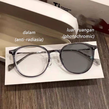 Kacamata Photochromic Anti Radiasia Bingkai Bulat Gaya Fashion Computer Glasses Wanita Pria