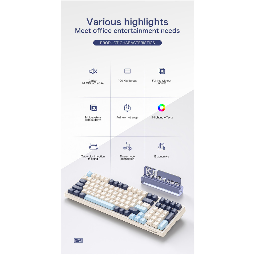 Jual K8 100 Key Wireless Mechanical Keyboard Tri-mode Connection,Full ...